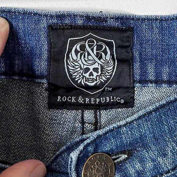 Rock & Republic Mens Taylor Bootcut Jeans 34 Embellished Flap Pockets Distressed - Picture 7 of 12